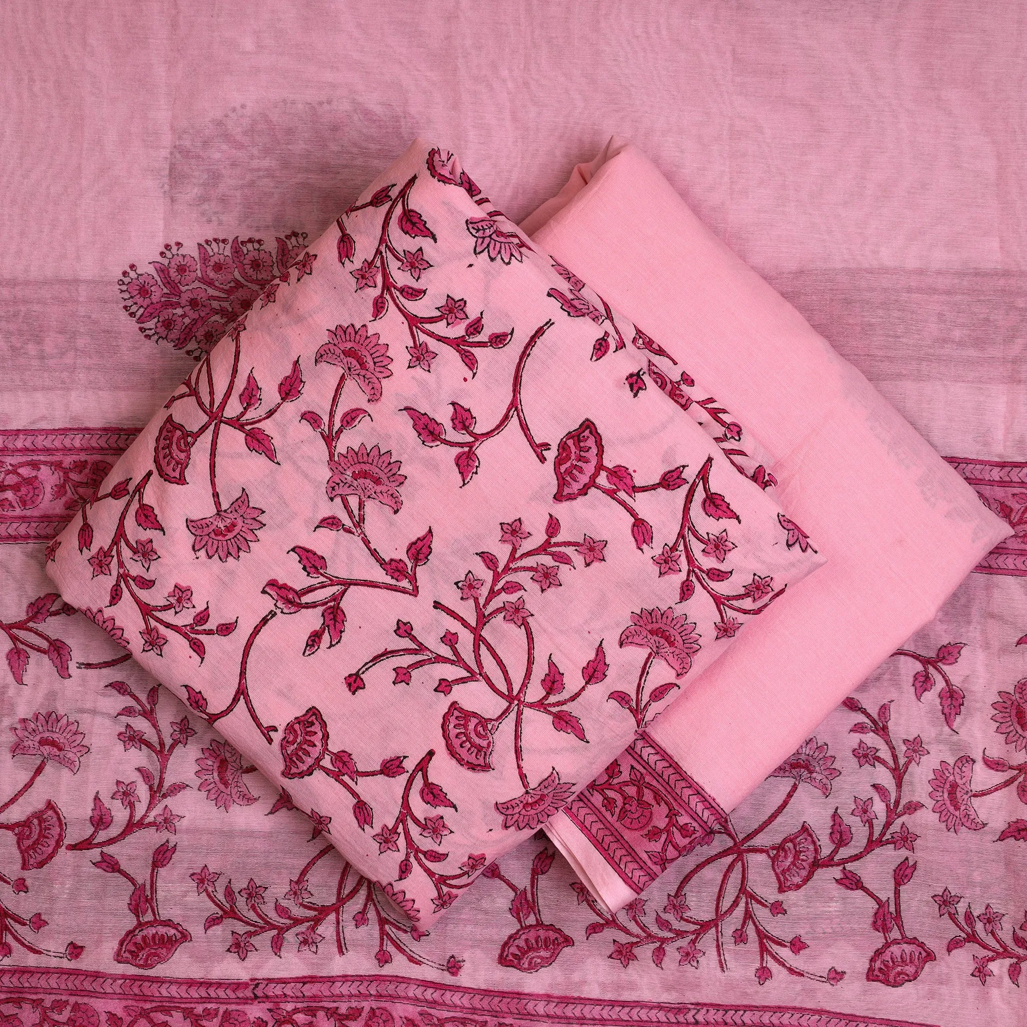 3pc Sanganeri Block Printed Cotton Suit Material with Chanderi Silk Dupatta 16