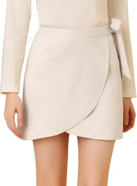 Allegra K Women's Mini Wrap Skirts Tie Waisted A-Line Faux Suede Skirt