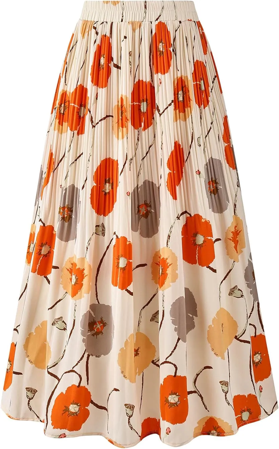 Basoteeuo Womens Skirt Leopard Print Midi Long Shirring Pleated Skirts High Waisted A Line Skirts
