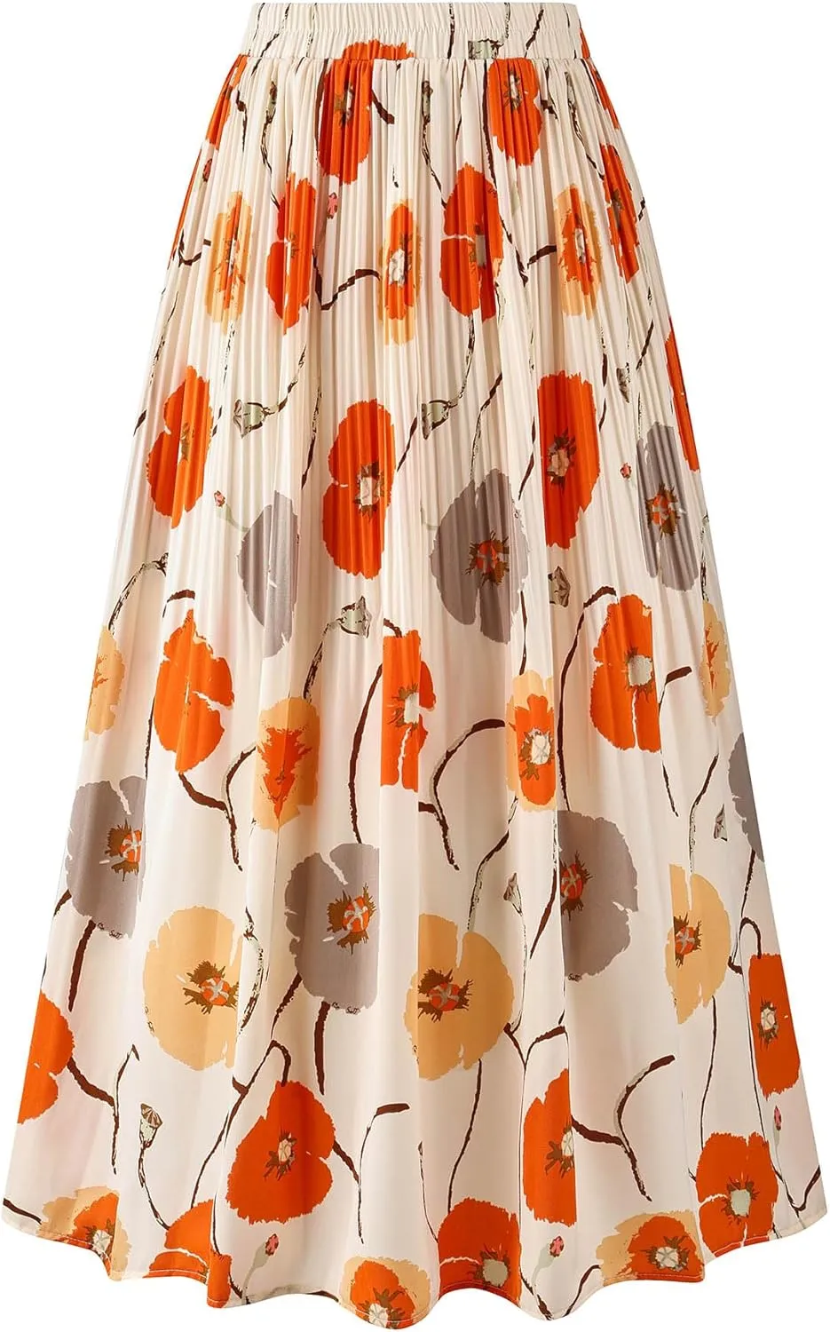 Basoteeuo Womens Skirt Leopard Print Midi Long Shirring Pleated Skirts High Waisted A Line Skirts