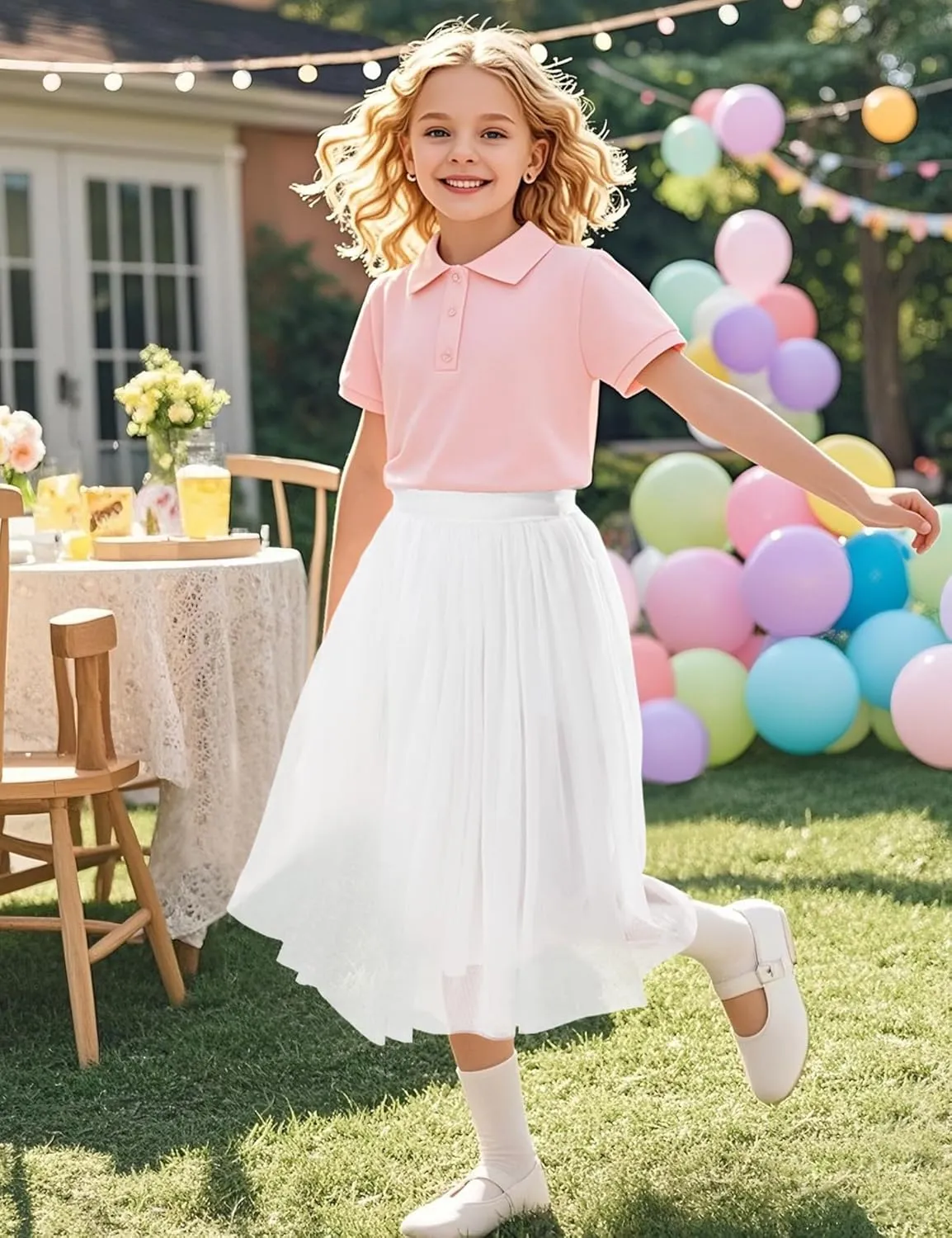 BOOPH Girls Tulle Skirts A-line Mesh Skirt Long Tutu Skirts Dress for Toddler Girls