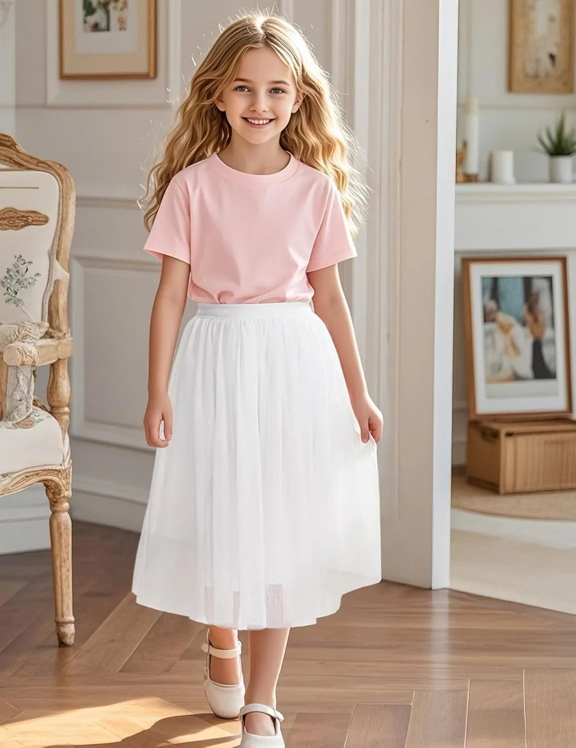 BOOPH Girls Tulle Skirts A-line Mesh Skirt Long Tutu Skirts Dress for Toddler Girls