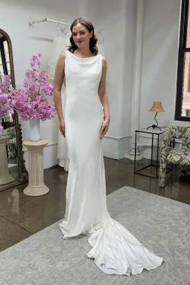 Charming Mermaid Cowl Neck Silk Satin Long Wedding Dresses VK23052007