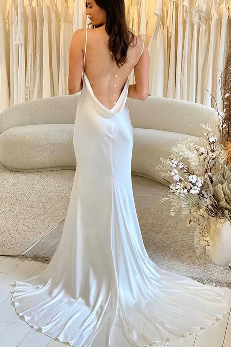 Charming Mermaid Scoop Neck Silk Satin Wedding Dresses VK0731101
