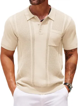 COOFANDY Knit Polo Shirts for Men Short Sleeve Textured Polo Shirt Slim Fit Summer Collared T Shirt with Pocket