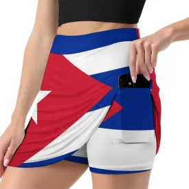Cuban Flag Anti-Exposure Pocket A-line Culottes Waist Skirts,Running Skirts Tennis Golf Skorts for Women