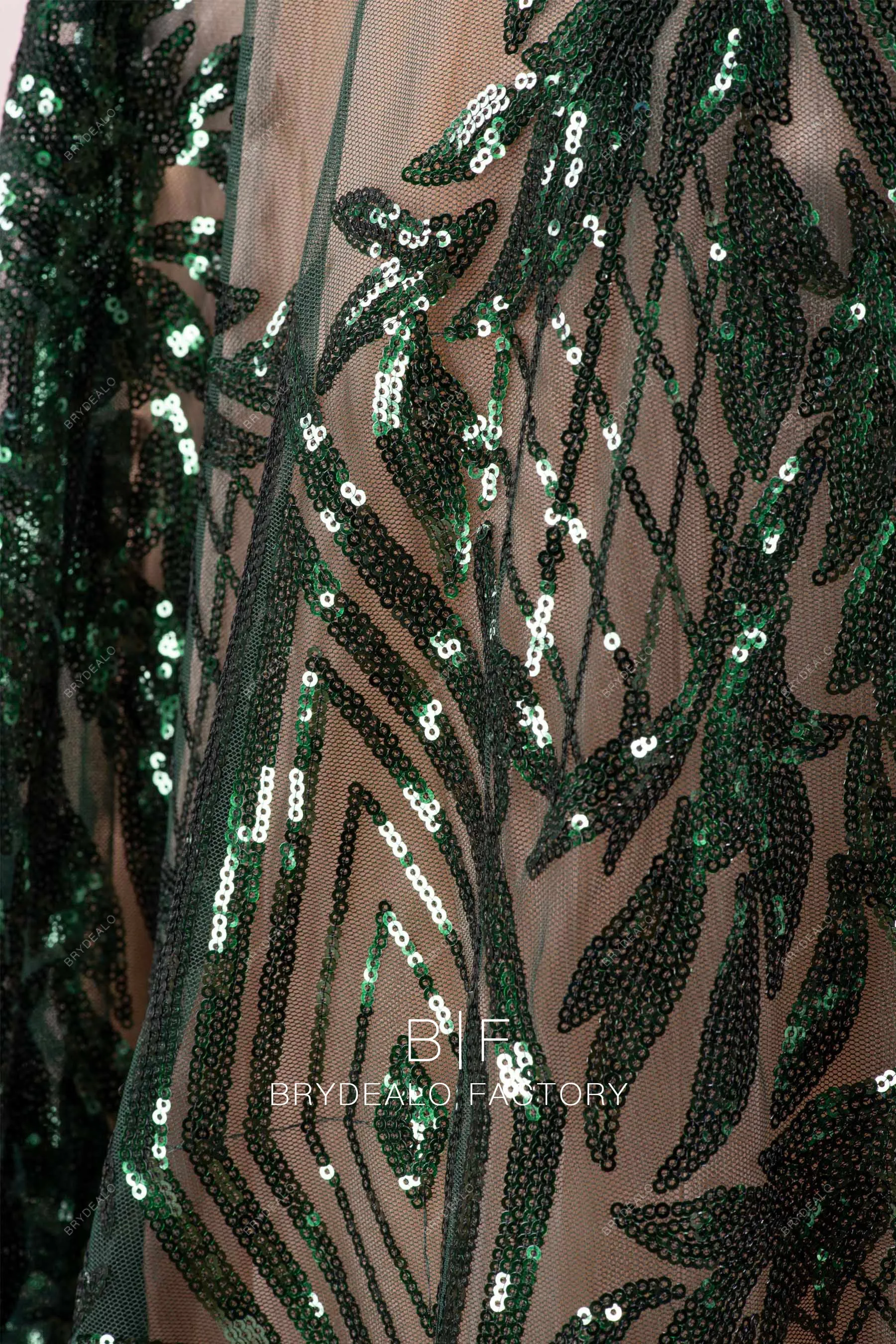 Dark Green Unique Geometry Pattern Sparkly Sequin Fabric