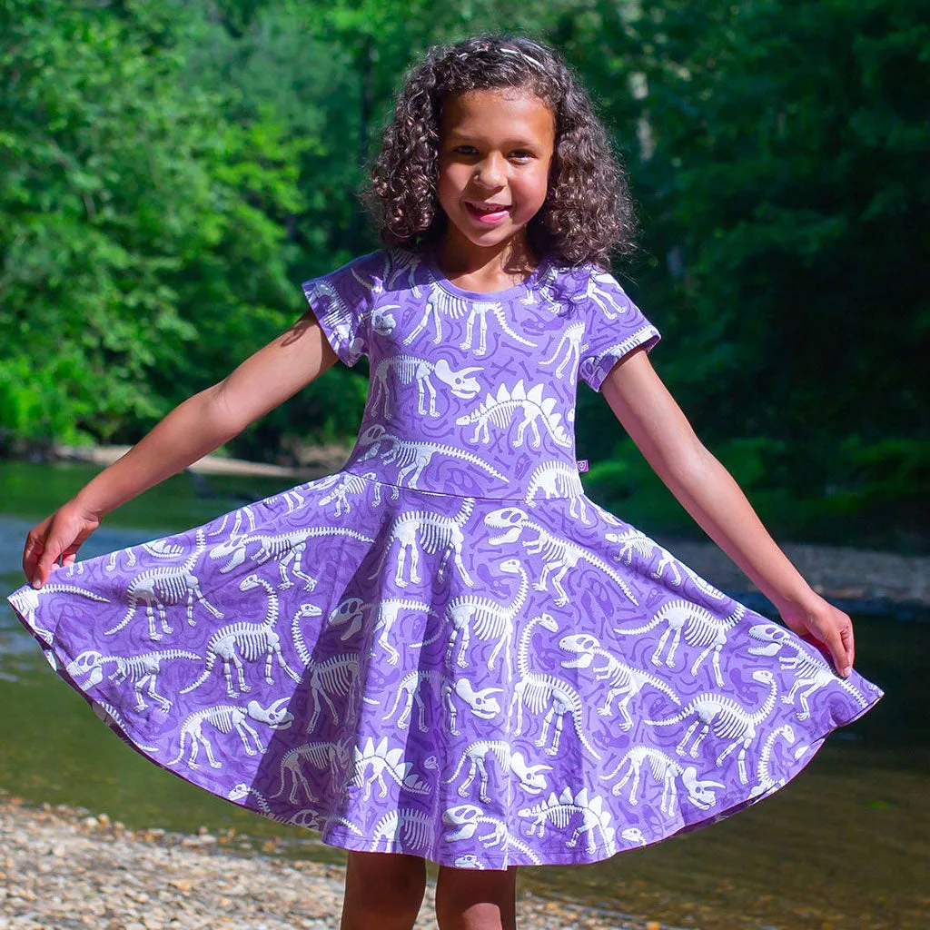 Dinosaur Bones Short Sleeve Super Twirler Play Dress with Pockets