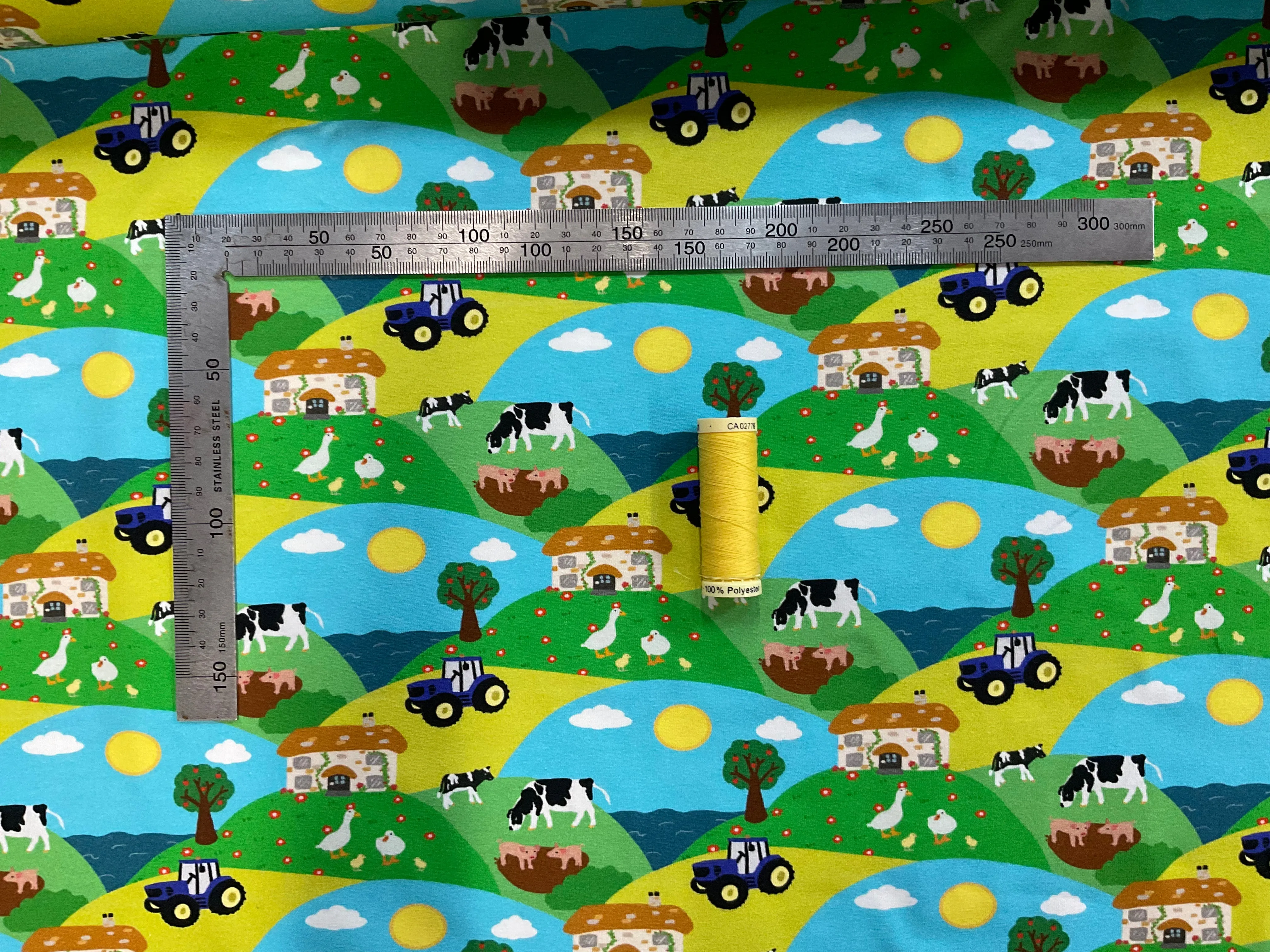 Farm Scene Cotton Jersey Fabric