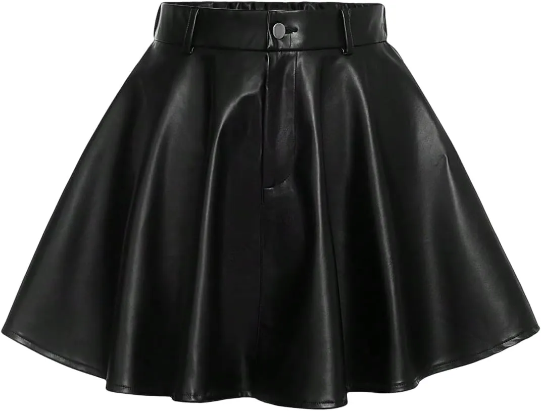 Floerns Girl's High Waisted Faux PU Leather Skirt A Line Skater Skirts