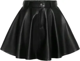 Floerns Girl's High Waisted Faux PU Leather Skirt A Line Skater Skirts