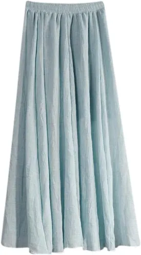 HGps8w Cotton Linen Maxi Skirt for Women - Casual Comfy Elastic Waiste Versatile Solid Color Ankle Length Skirts