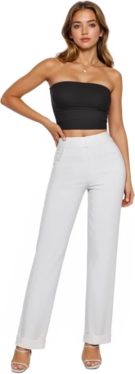 Hybrid & Company Women's High Waisted Straight Leg Suit Pants Business Work Casual Slacks Trousers