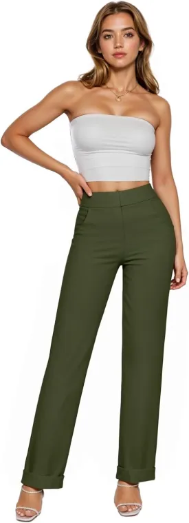 Hybrid & Company Women's High Waisted Straight Leg Suit Pants Business Work Casual Slacks Trousers