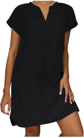 Linen Dresses for Women 2025 Cap Sleeve V Neck Sundress Beach Vacation Mini Dress Cotton Trendy Clothes