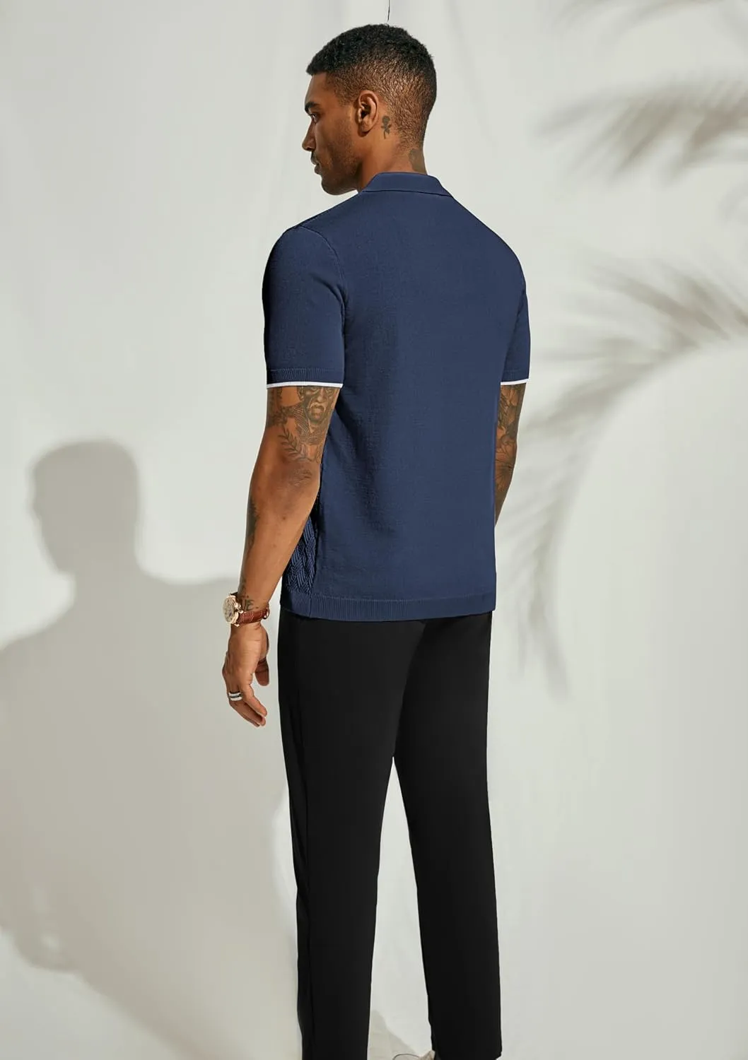 PJ PAUL JONES Mens Polo Shirt Short Sleeve Casual Knit Textured Button Down Polo Shirts with Pocket