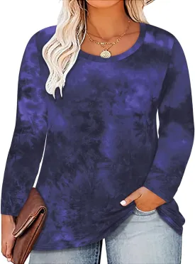 RITERA Plus Size Tops for Women Color Block Long Sleeve Shirts Casual Crewneck Tunics Fall Winter XL-5XL