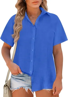 RITERA Womens Plus Size Tops Button Down Roll-Up Cuffed Short Sleeve Casual Shirts Collared Summer Lightweight Blouse XL-5XL