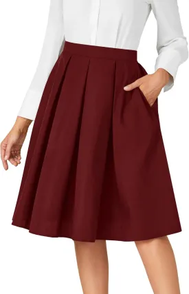Rooscier Women's Pleated High Waisted A Line Midi Skirts with Pockets