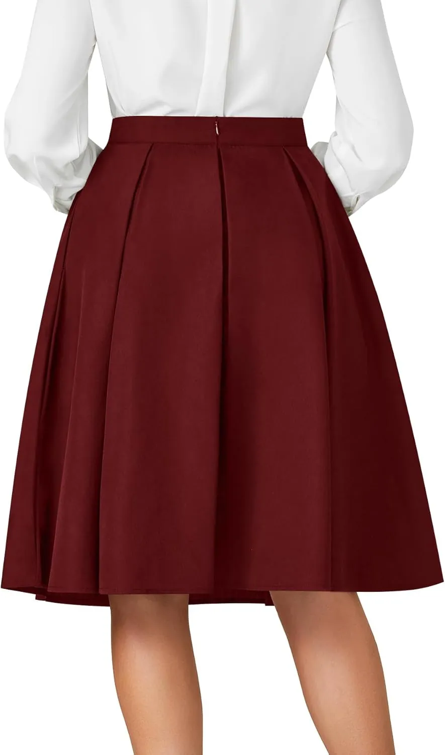 Rooscier Women's Pleated High Waisted A Line Midi Skirts with Pockets