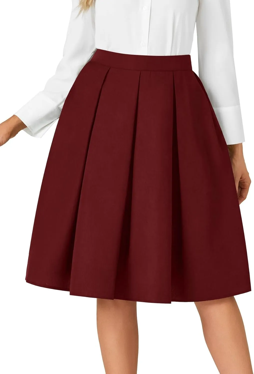 Rooscier Women's Pleated High Waisted A Line Midi Skirts with Pockets
