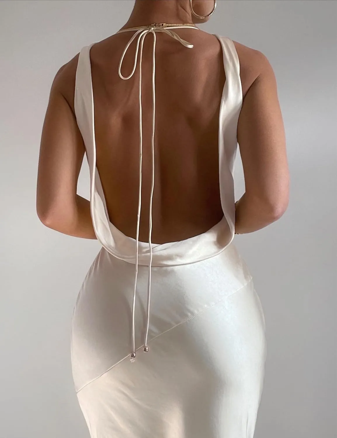 Satin Cowl Neck Sleeveless Backless Maxi Wedding Guest Dress Silk Open Back Tie Back Prom Formal Dresses for Women 2025