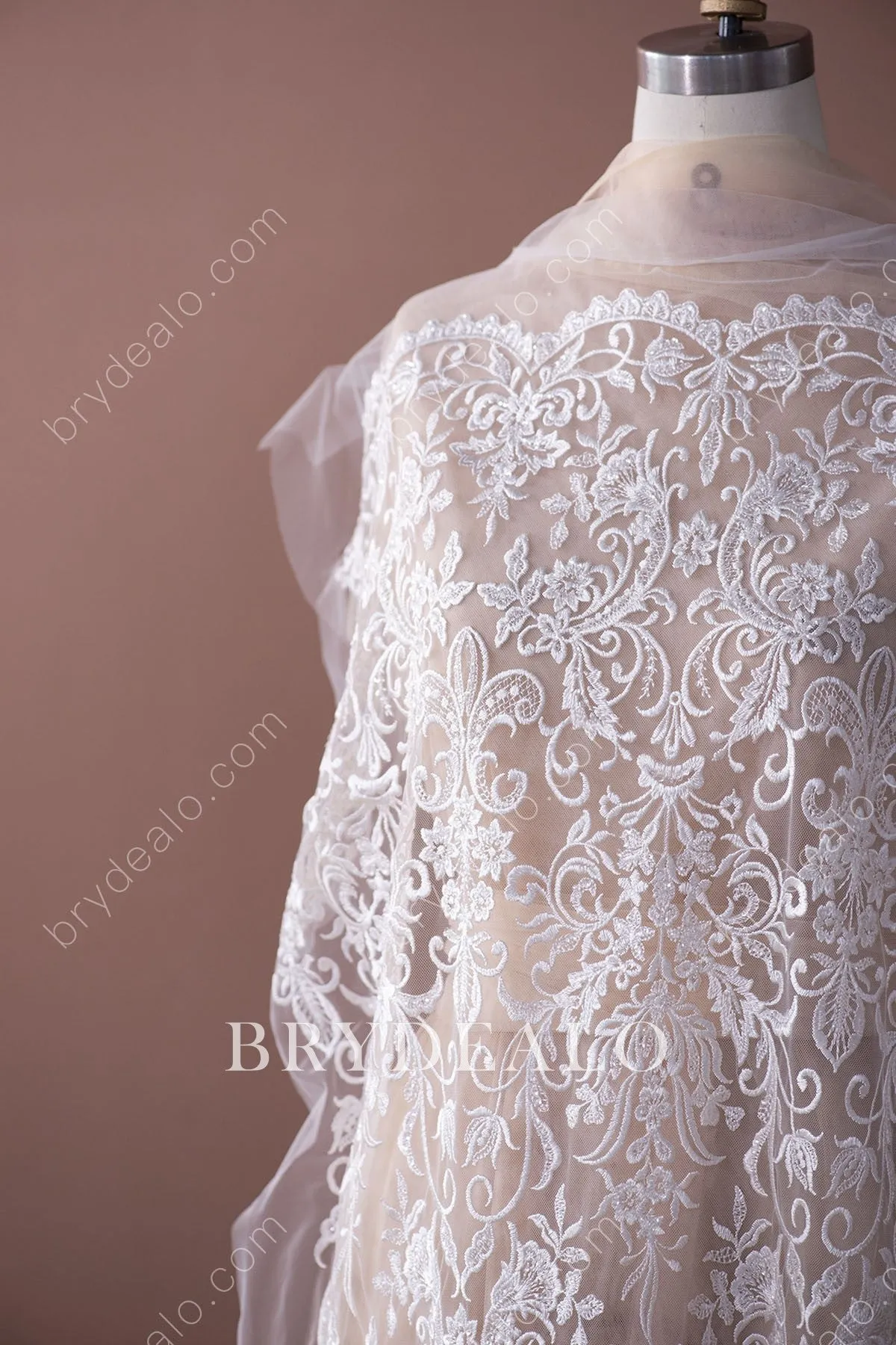 Shimmery Sequin Stems Double Border Lace Fabric for Dresses