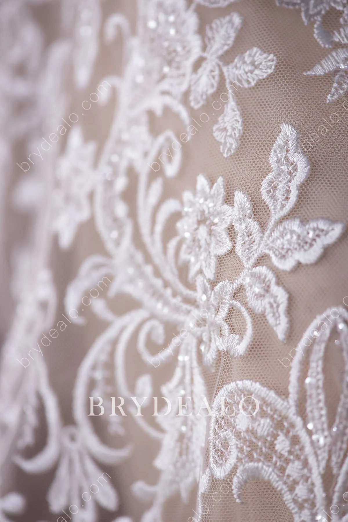 Shimmery Sequin Stems Double Border Lace Fabric for Dresses
