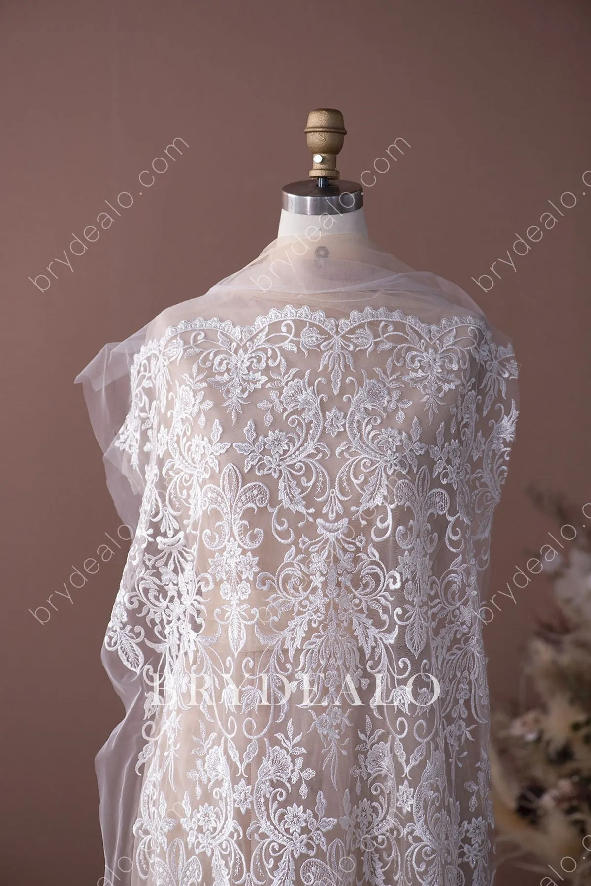 Shimmery Sequin Stems Double Border Lace Fabric for Dresses