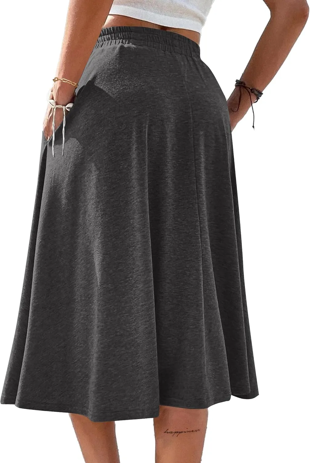 SOFIA'S CHOICE Women's A Line Pleated Drawstring Skirts Flared Midi Skirt with Pockets
