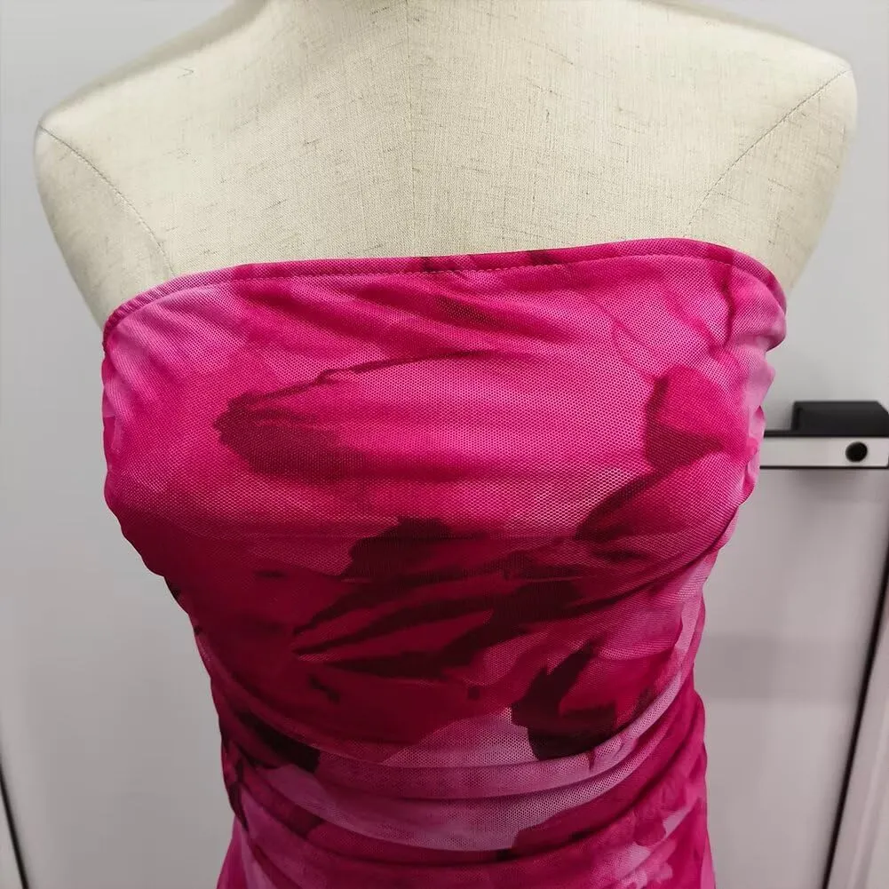 Summer Dresses for Women Strapless Slim Bodycon Dress Side Slit Tube Top Dress Ink Painting Formal Dresses