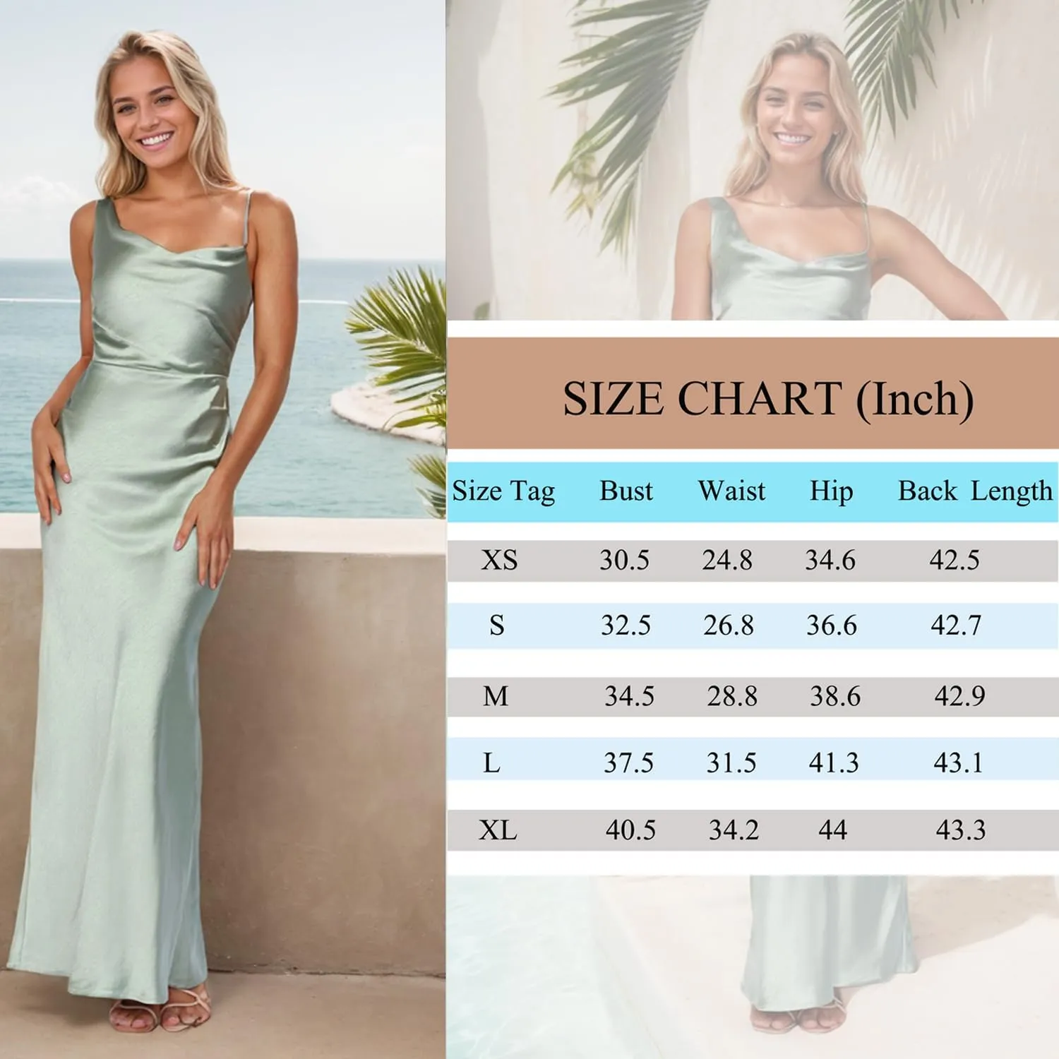 Summer Satin Maxi Dresses for Women 2025 Cowl Neck Ruched Silk Formal Wedding Guest Bridesmaid Slip Dress with Slit