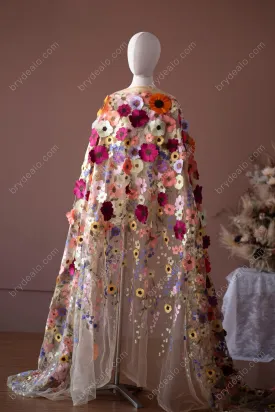 Wild Colorful Flowers Designer Lace Fabric for Boho Dresses