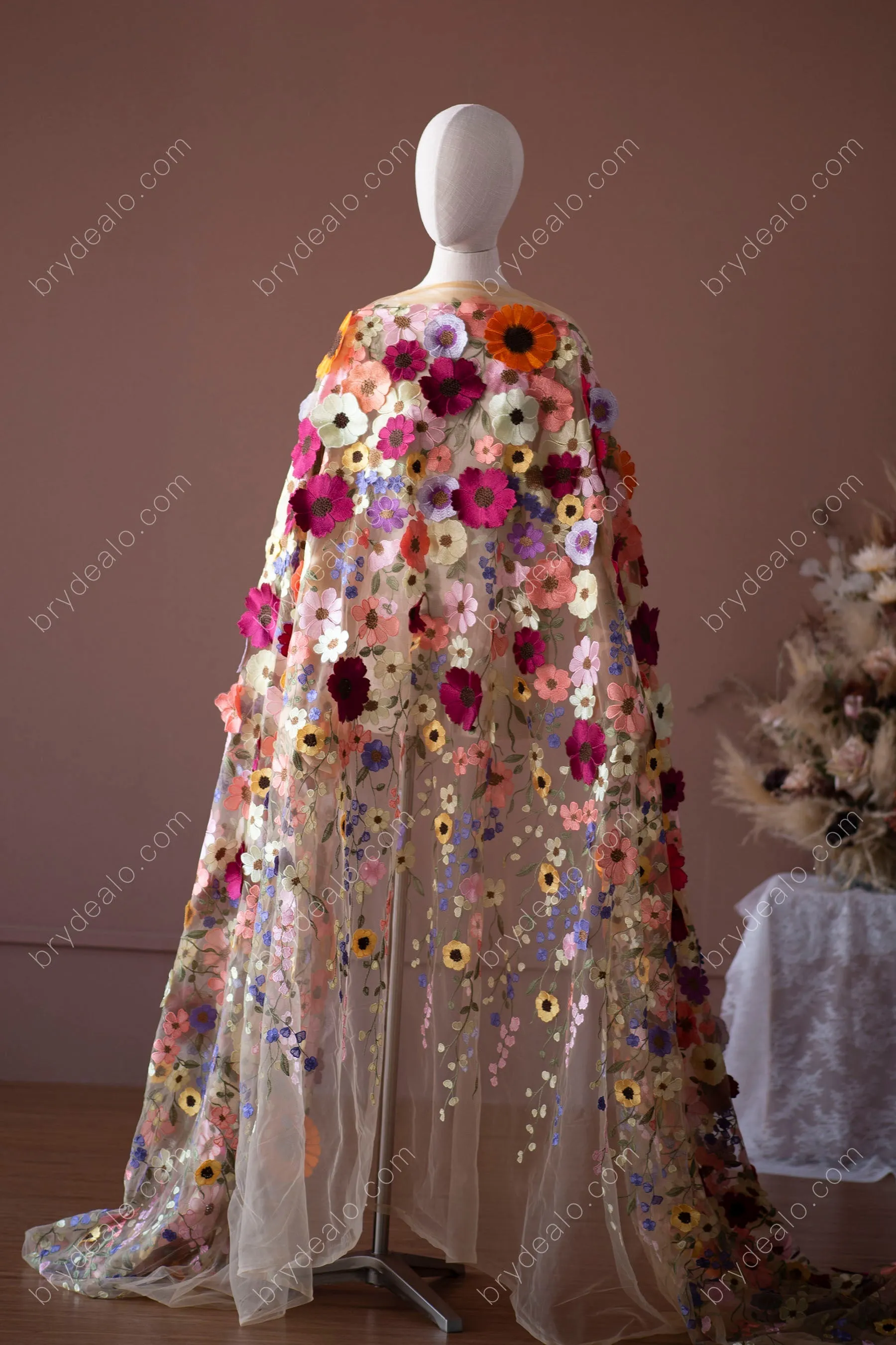 Wild Colorful Flowers Designer Lace Fabric for Boho Dresses