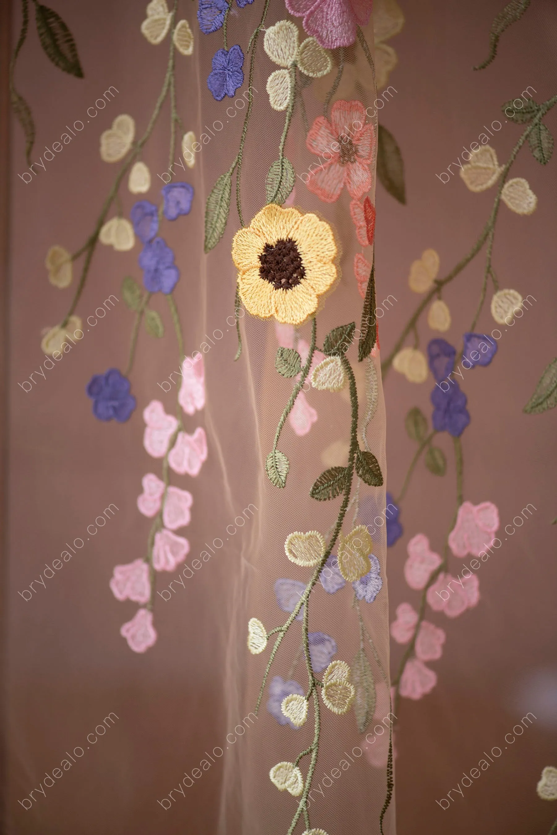 Wild Colorful Flowers Designer Lace Fabric for Boho Dresses