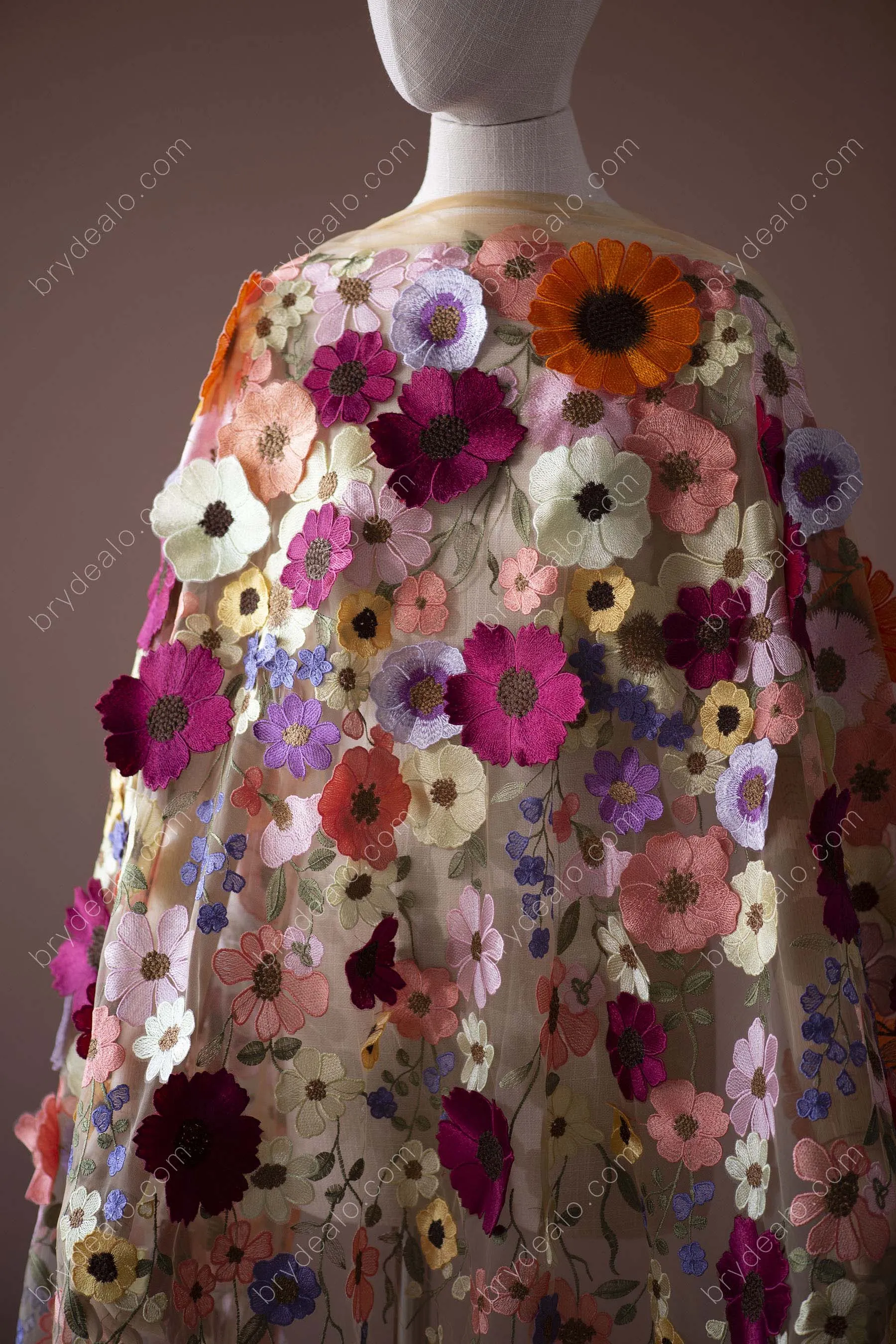 Wild Colorful Flowers Designer Lace Fabric for Boho Dresses