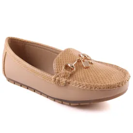 Women “KATE” Textured Vamp Patent Style Key Lock Buckle Moccasin Shoes