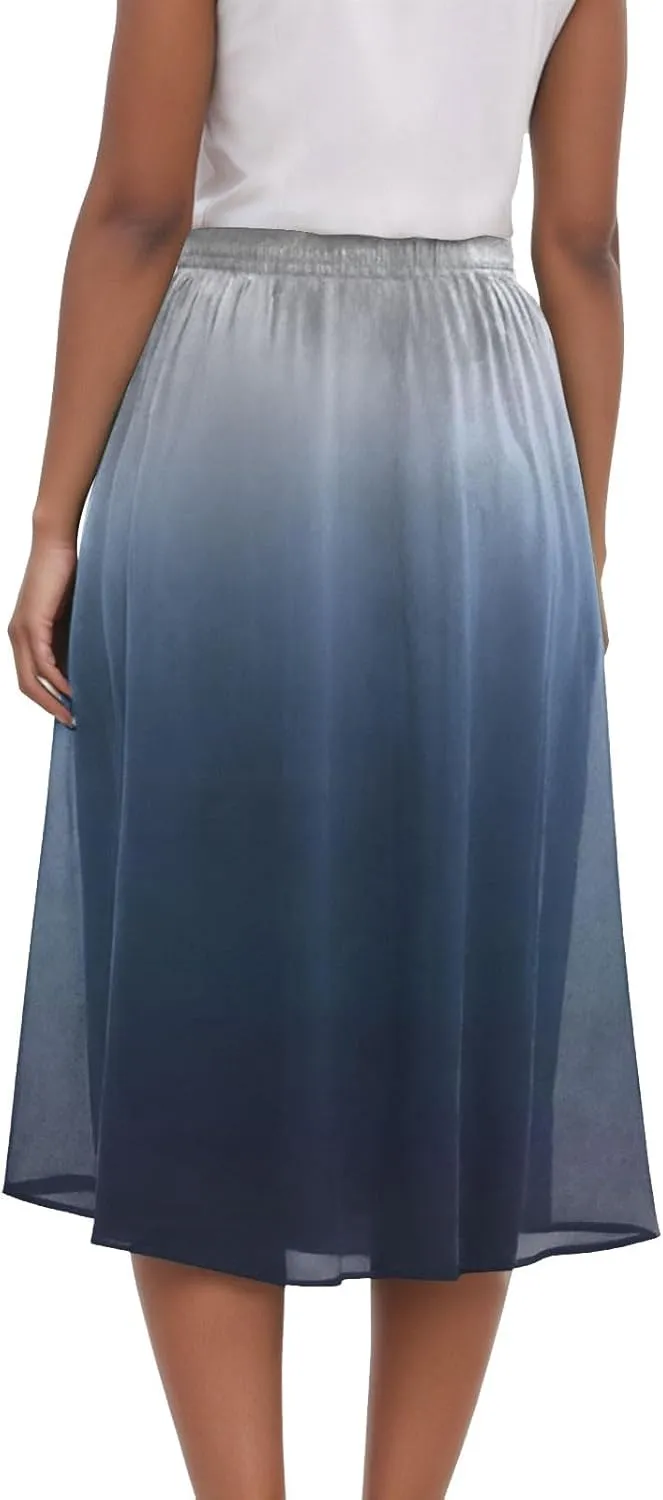 Women's Boho Floral Print Elastic High Waist A Line Flowy Swing Elegant Midi Skirt
