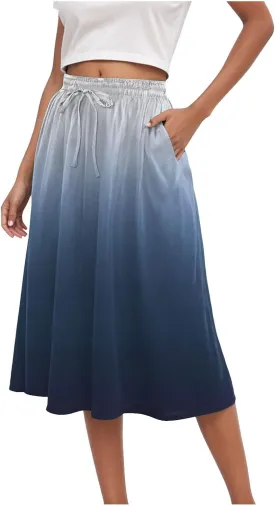 Women's Boho Floral Print Elastic High Waist A Line Flowy Swing Elegant Midi Skirt