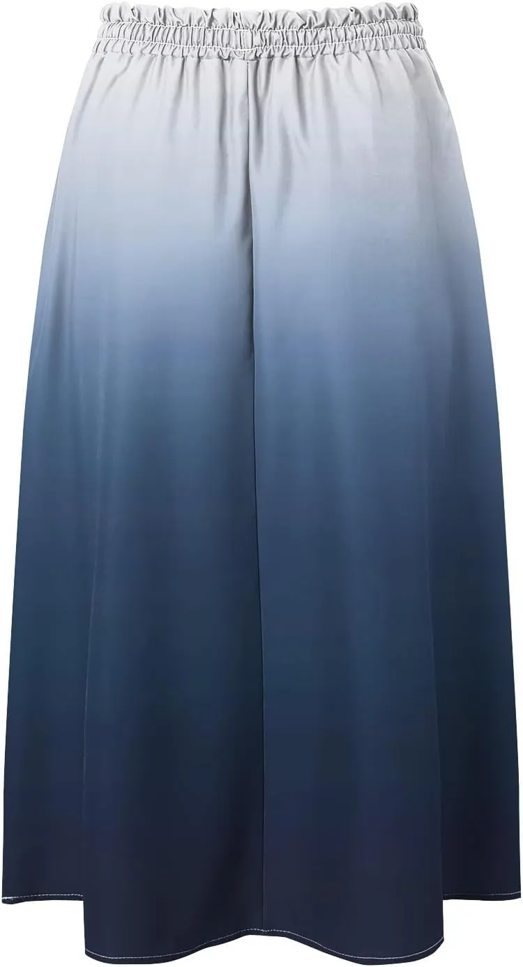 Women's Boho Floral Print Elastic High Waist A Line Flowy Swing Elegant Midi Skirt