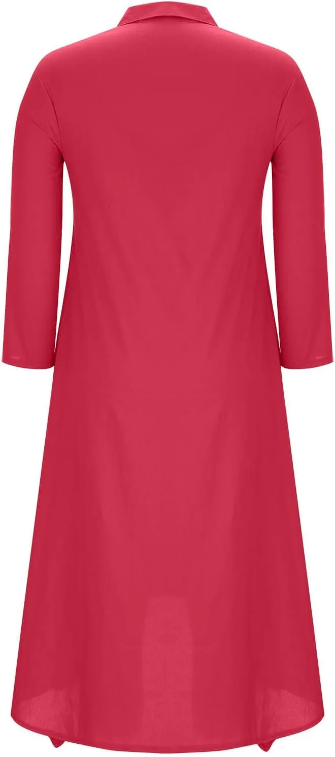 Womens Casual Collared Cotton Linen Maxi Shirt Dress Long Sleeve Button Up Long Swimsuit Cover Ups Summer Beach Dresses