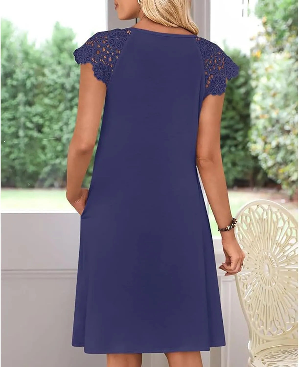 Women's Casual Summer T Shirt Dress Solid Beach Boho Vacation Lace Sleeveless Flowy Pleated Graduation Mini Petite Sundress