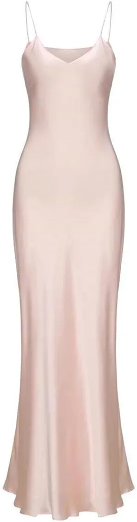 Women's Real Silk V-Neck Sexy Long Slip Dress Slim Fitting Suspender Dresses