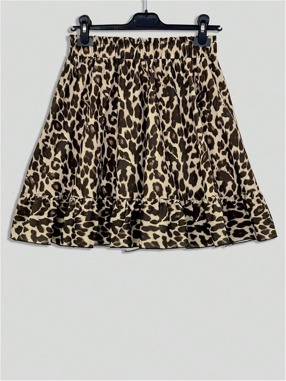Women's Y2k Leopard Skirts Ruffle Mini Skirts Cheetah Elastic High Waisted A Line Skirt